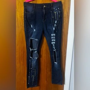 Yellow and White Paint Splash Ripped Jeans